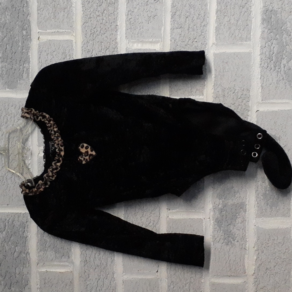 The Children's Place Babies Black with Leopard Print Cat Tail Onsie Size 12-24 M